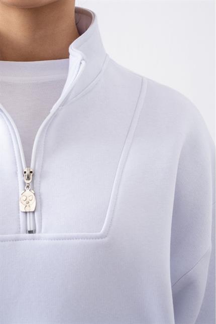 Kadın Beyaz Fermuarlı Oversize Sweatshirt