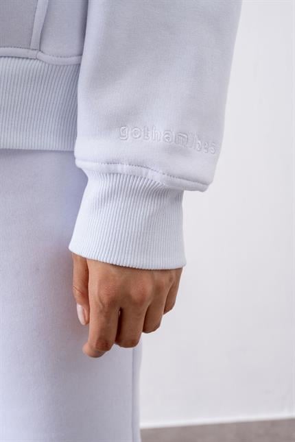 Kadın Beyaz Fermuarlı Oversize Sweatshirt