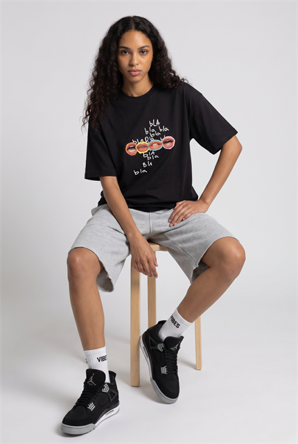 Kadın Bla Bla Oversize Siyah T-Shirt