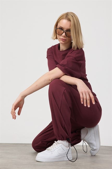 Kadın Blank Bordo Ayarlanabilir Paça Eşofman Alt