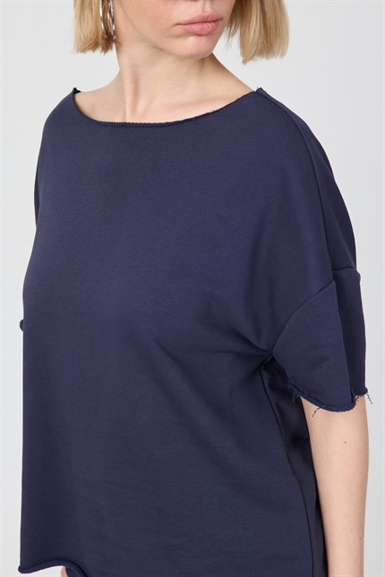 Kadın Blank Boxy Lacivert T-Shirt