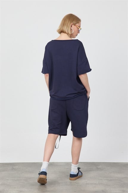 Kadın Blank Boxy Lacivert T-Shirt