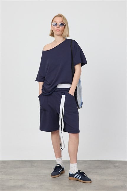 Kadın Blank Boxy Lacivert T-Shirt