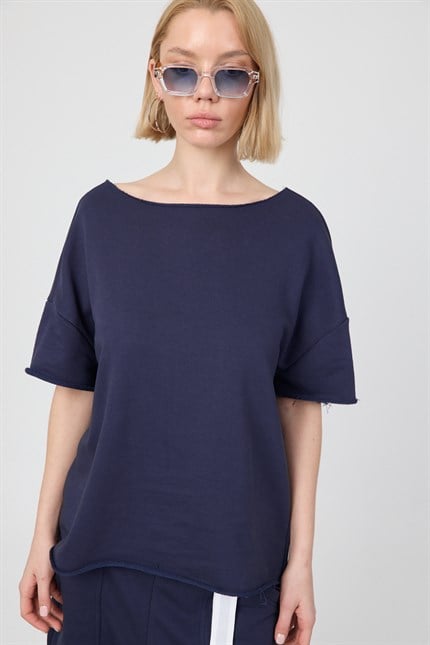 Kadın Blank Boxy Lacivert T-Shirt