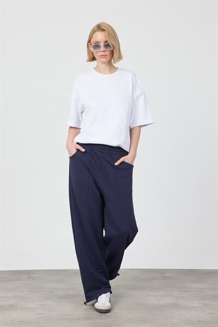 Kadın Blank Lacivert Ayarlanabilir Paça Eşofman Alt