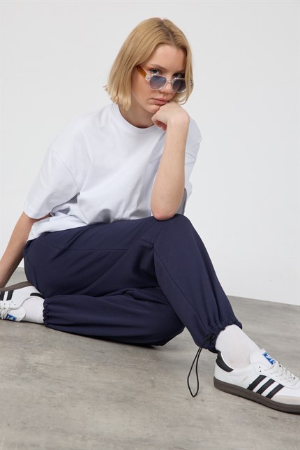 Kadın Blank Lacivert Ayarlanabilir Paça Eşofman Alt