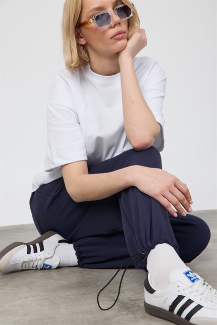 Kadın Blank Lacivert Ayarlanabilir Paça Eşofman Alt