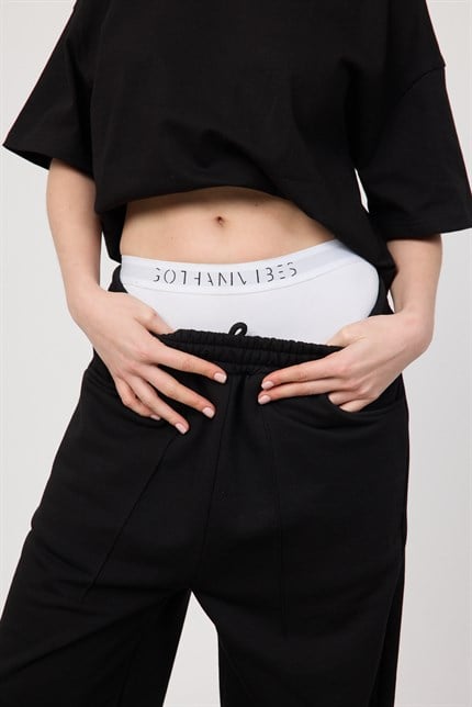 Kadın Blank Siyah Ayarlanabilir Paça Eşofman Alt