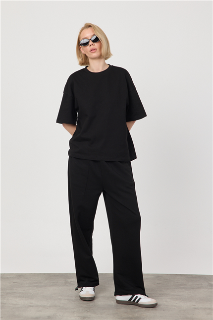 Kadın Blank Siyah Ayarlanabilir Paça Eşofman Alt