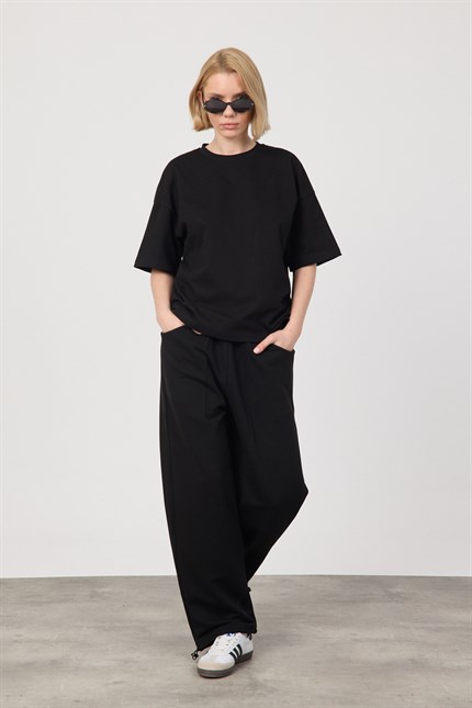 Kadın Blank Siyah Ayarlanabilir Paça Eşofman Alt