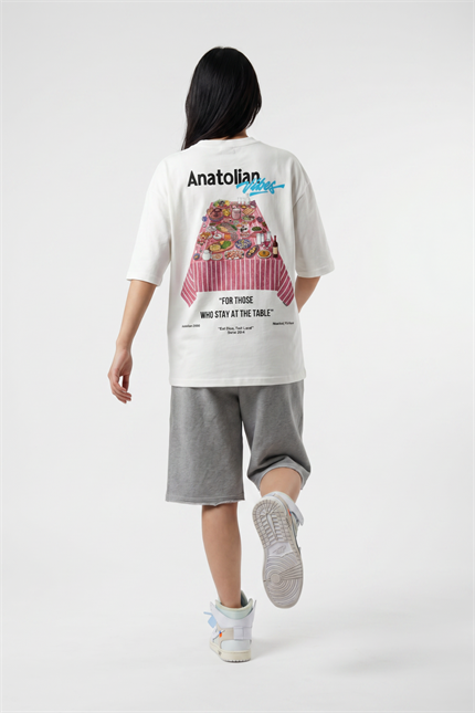 Kadın Anatolian Oversize Kırık Beyaz Premium T-Shirt