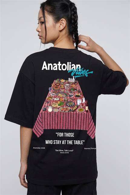 Kadın Anatolian Oversize Siyah Premium T-Shirt