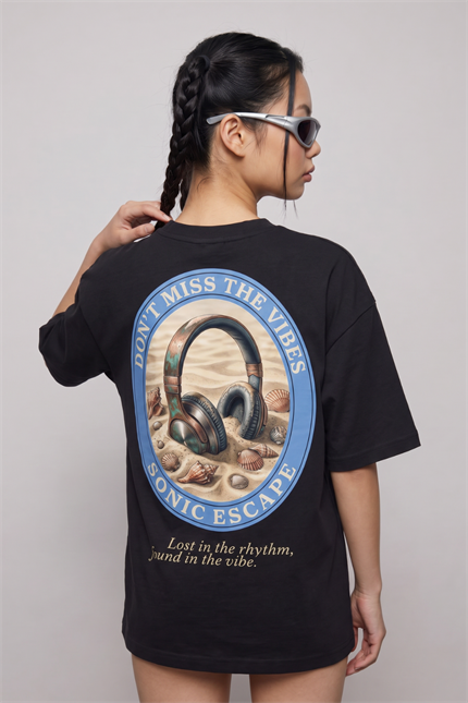Kadın Rhytm Oversize Siyah Premium T-Shirt
