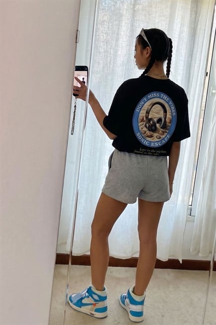 Kadın Boxy Rhytm Siyah Premium T-Shirt