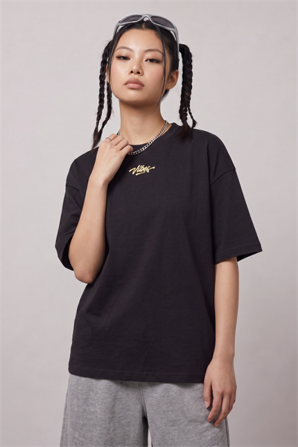 Kadın Rhytm Oversize Siyah Premium T-Shirt