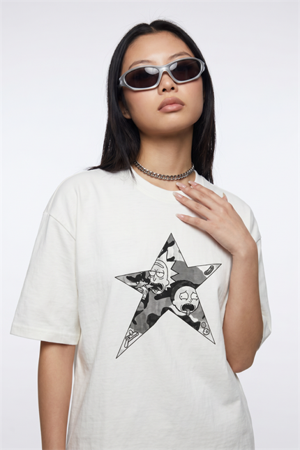 Kadın Rick Oversize Beyaz Premium T-Shirt
