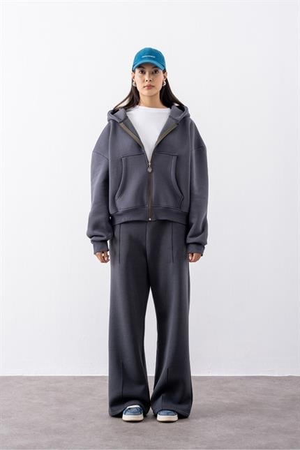 Kadın Chill Bol Paça Antrasit Eşofman Alt