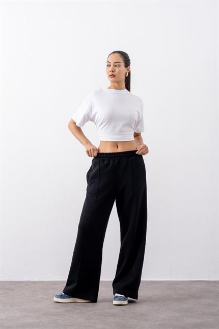 Kadın Chill Bol Paça Siyah Eşofman Alt