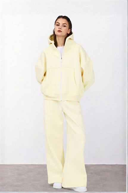 Kadın Chill Bol Paça Vanilya Sarısı Eşofman Alt