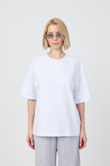 Kadın Chill Boxy Premium Beyaz T-Shirt