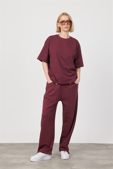 Kadın Chill Oversize Premium Bordo T-Shirt