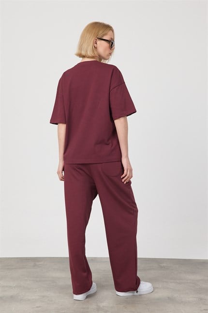 Kadın Chill Oversize Premium Bordo T-Shirt