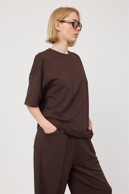 Kadın Chill Oversize Premium Kahverengi T-Shirt