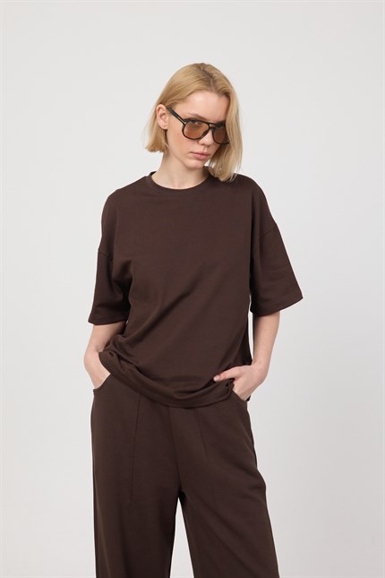Kadın Chill Oversize Premium Kahverengi T-Shirt