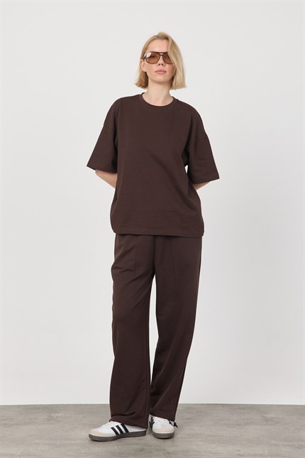 Kadın Chill Oversize Premium Kahverengi T-Shirt