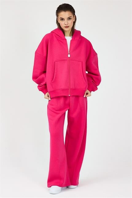 Kadın Chill Oversize Fuşya Fermuarlı Sweatshirt