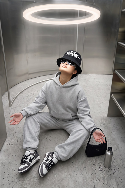 Kadın Chill Oversize Gri Hoodie