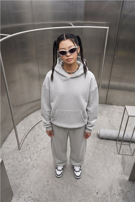 Kadın Chill Oversize Gri Hoodie