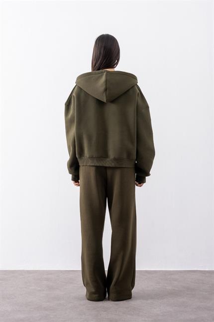 Kadın Chill Oversize Haki Fermuarlı Sweatshirt