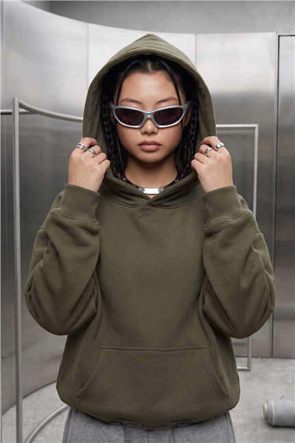 Kadın Chill Oversize Haki Hoodie