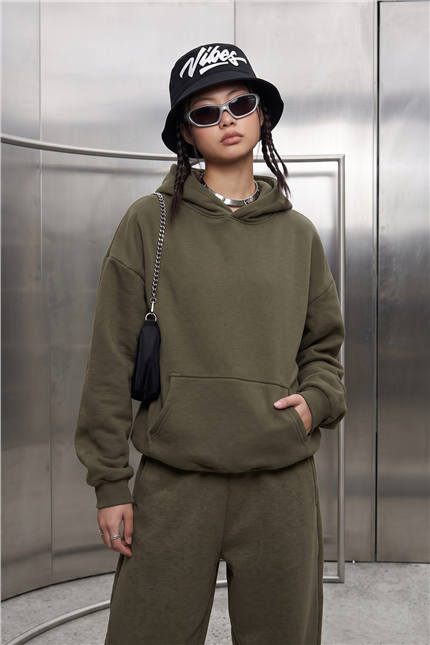 Kadın Chill Oversize Haki Hoodie