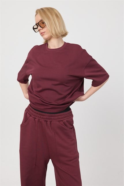 Kadın Chill Oversize Premium Bordo T-Shirt