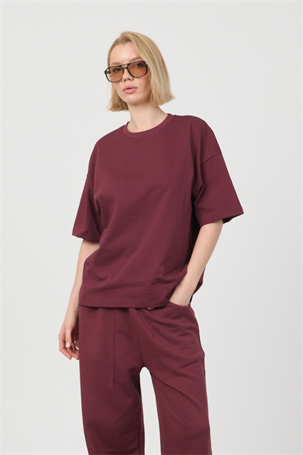 Kadın Chill Oversize Premium Bordo T-Shirt