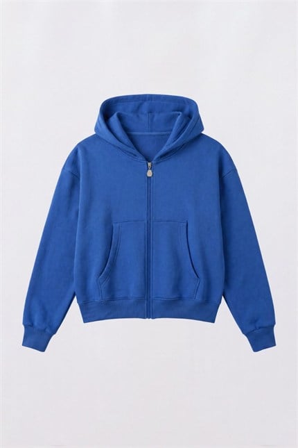 Kadın Chill Oversize Saks Fermuarlı Sweatshirt