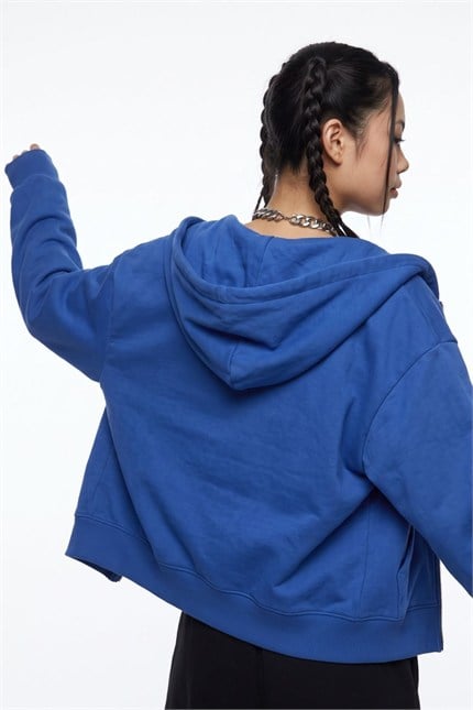 Kadın Chill Oversize Saks Fermuarlı Sweatshirt