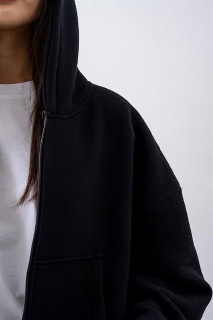 Kadın Chill Oversize Siyah Fermuarlı Sweatshirt