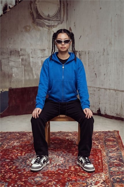 Kadın Chill Oversize Siyah Fermuarlı Sweatshirt