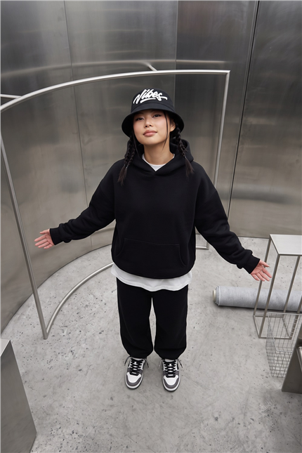 Kadın Chill Oversize Siyah Hoodie