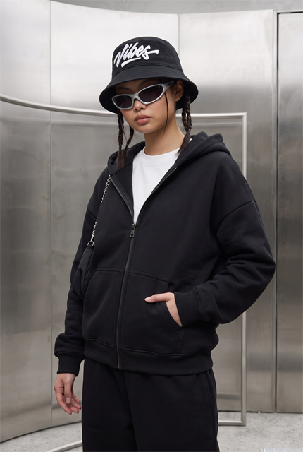 Kadın Chill Oversize Siyah Zip Sweatshirt
