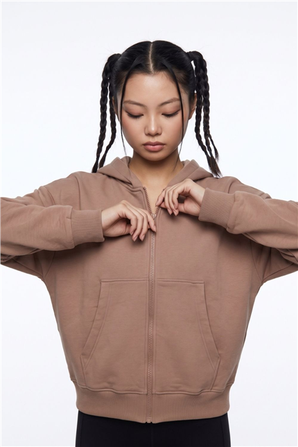 Kadın Chill Oversize Somon Fermuarlı Sweatshirt