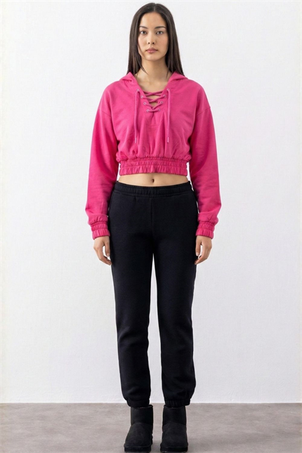 Kadın Equality Fuşya İpli Crop Sweatshirt