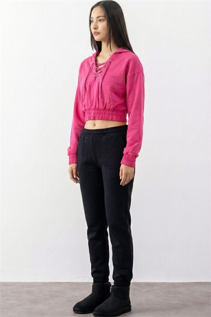 Kadın Equality Fuşya İpli Crop Sweatshirt