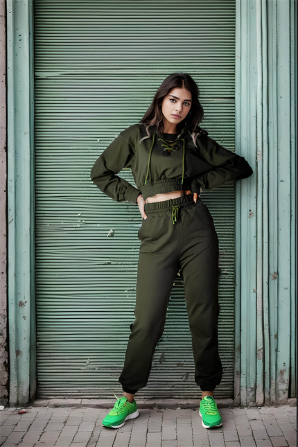 Kadın Equality Haki İpli Crop Sweatshirt