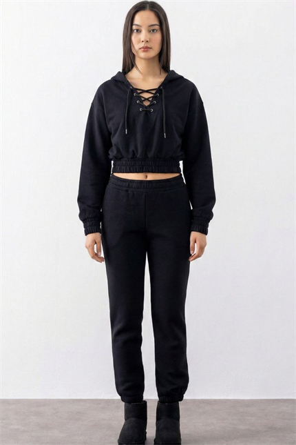 Kadın Equality Siyah İpli Crop Sweatshirt