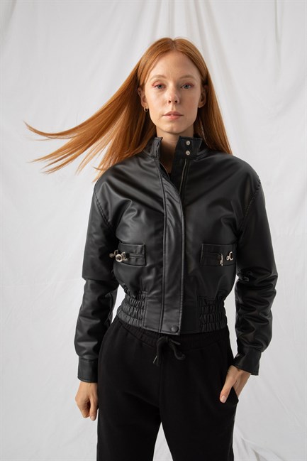 Kadın Eye Siyah Deri Ceket