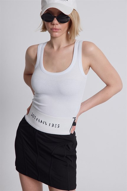 Kadın Fitilli Kalın Askılı Basic Beyaz Atlet